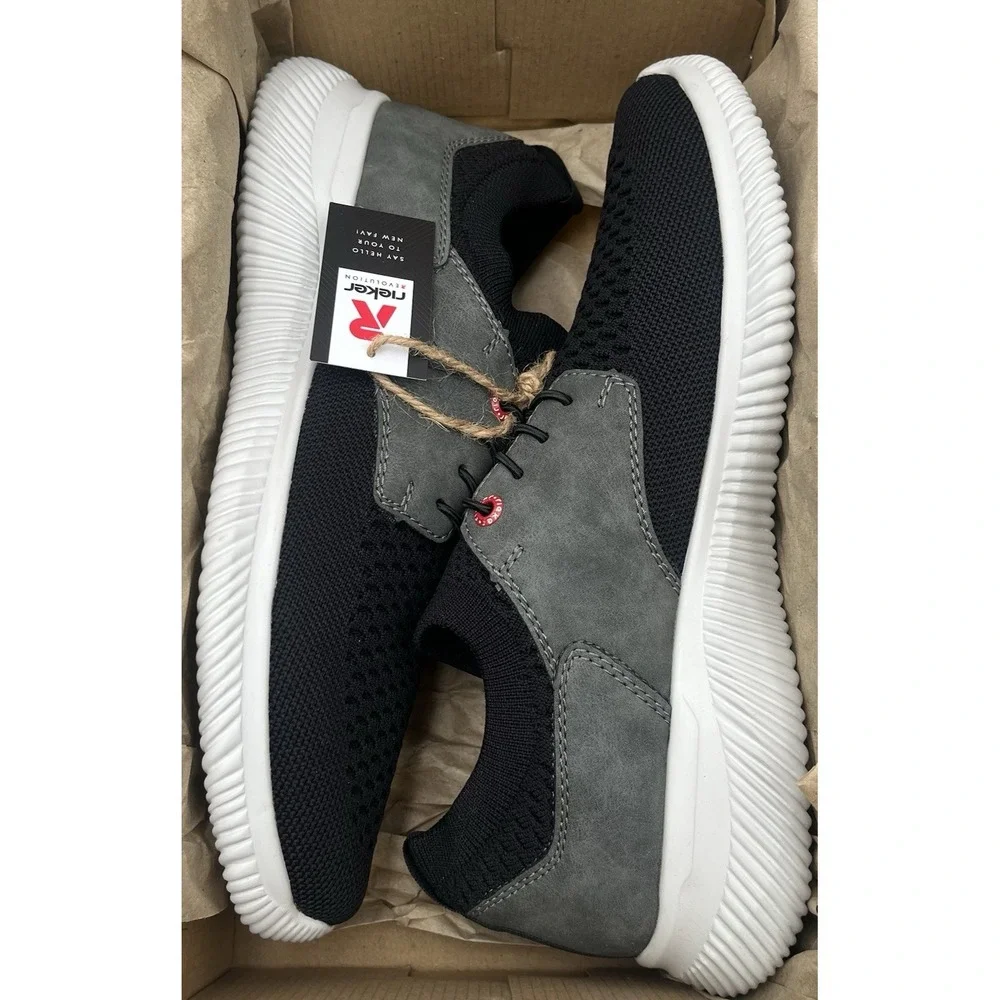 Rieker Men's Max Casual Sporty Shoes Size 10.5 (EU 44) Black/Grey Knit Slip-on